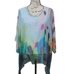 STUNNING WEARABLE ARTWORK COCOON HOUSE 100% SILK KIMONO PONCHO SHEER WRAP